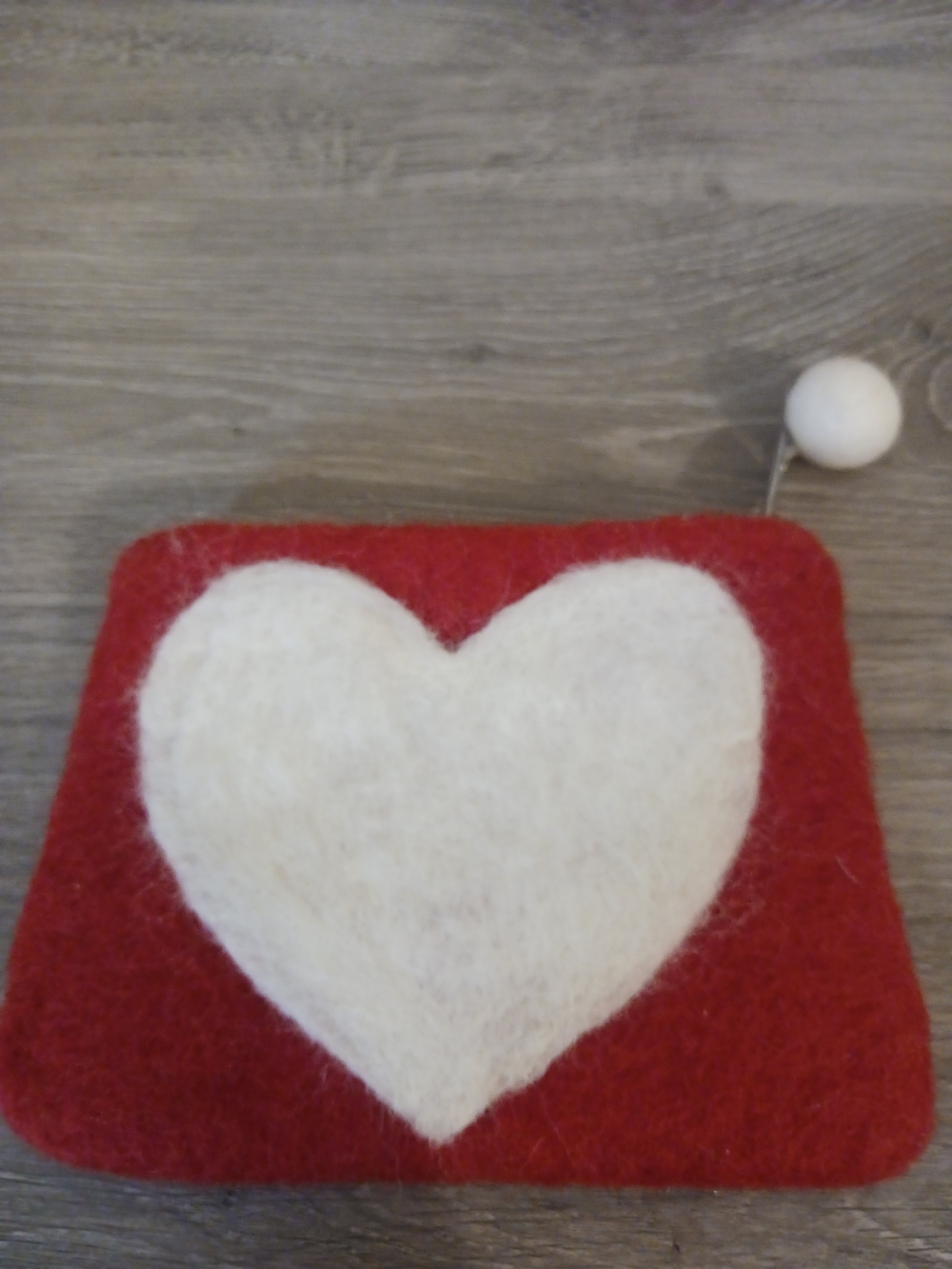 Two's Company Red Wool Mini Bag with White Heart Zippered